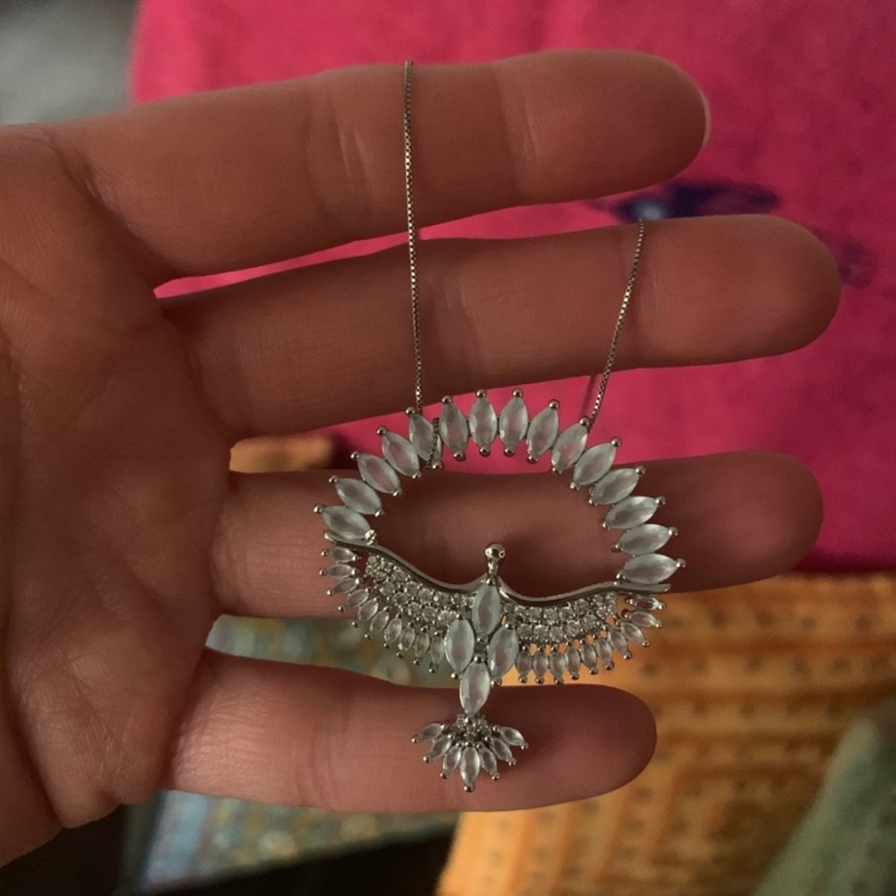 Silver Cubic Zirconia crystal bird necklace - Phoenix - thunderbird - Picture 8 of 11